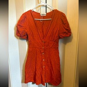 Burnt Orange Casual V-Neck short dress